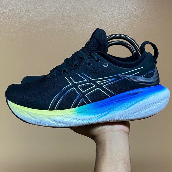 ASICS GEL-NIMBUS 25 Men's Running Sneakers Black Blue Glow Yellow Size 8.5 Wide - Picture 3 of 17